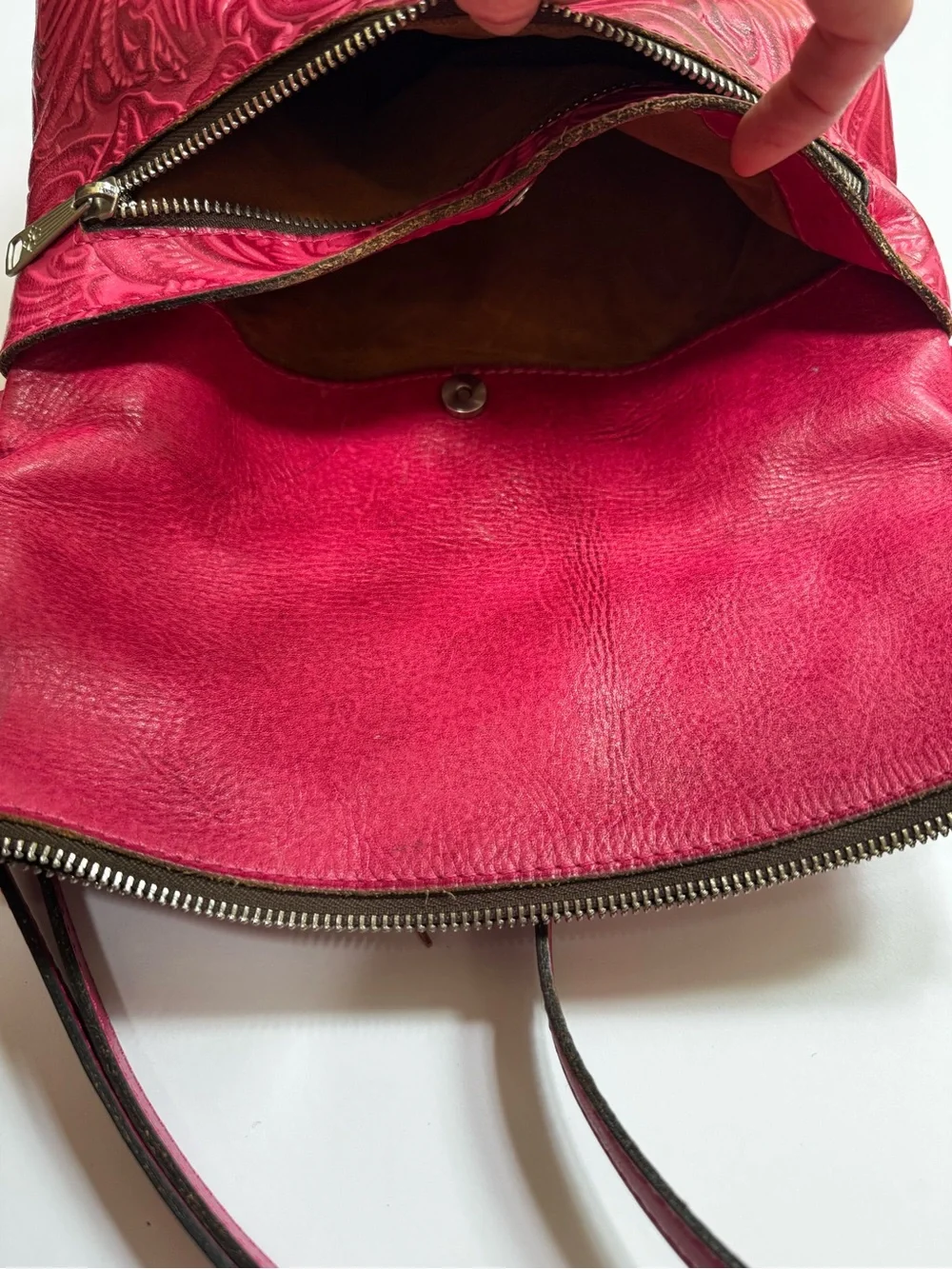 Patricia Nash Pink Black Luzille Tooled Emboss Leather Bag Convertible Backpack